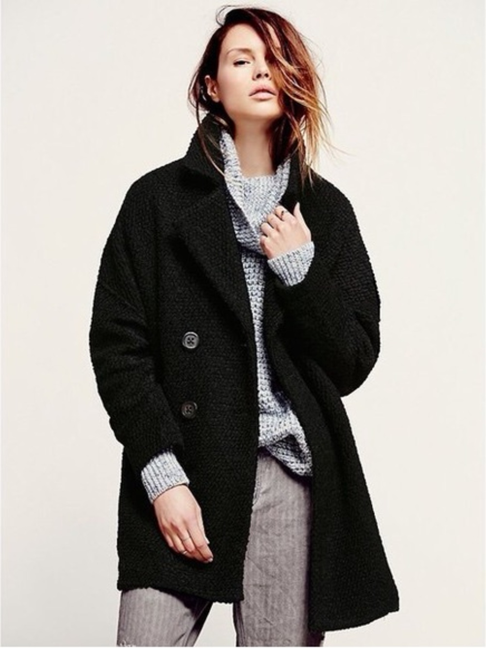 Free People Harnie Peacoat Jacket in black